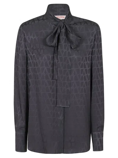 Valentino Toile Iconographe-jacquard Silk Blouse In Grey