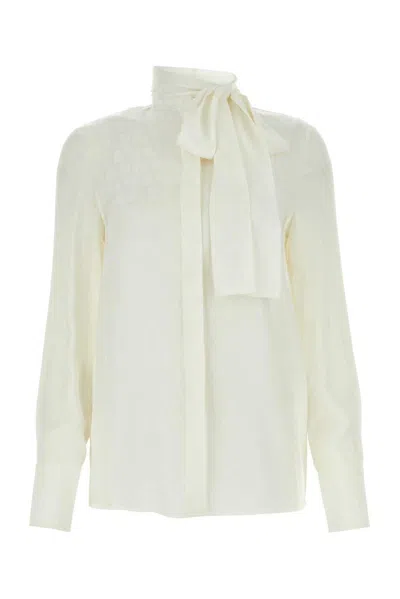 Valentino Toile Iconographe Jacquard Long-sleeved Blouse In Beige