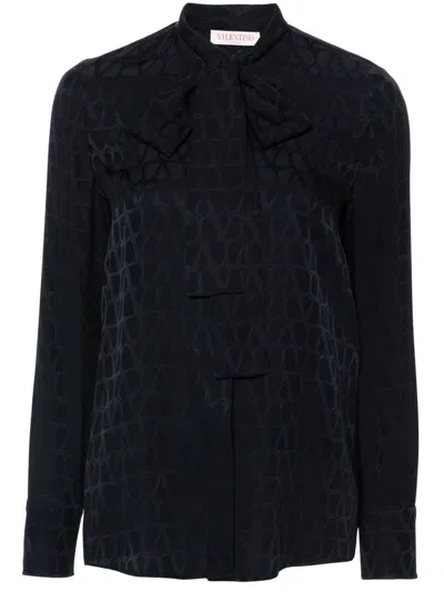 Valentino Blue Toile Iconographe-jacquard Silk Blouse In 海军蓝