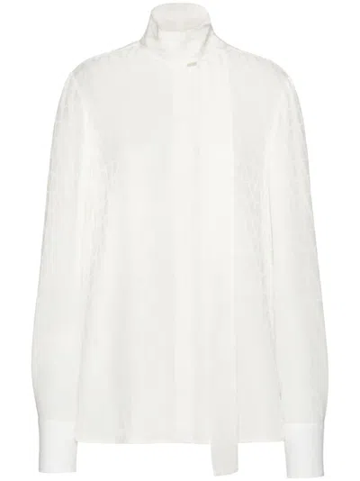 Valentino Silk Georgette Blouse With Tie Neckline In Ivory