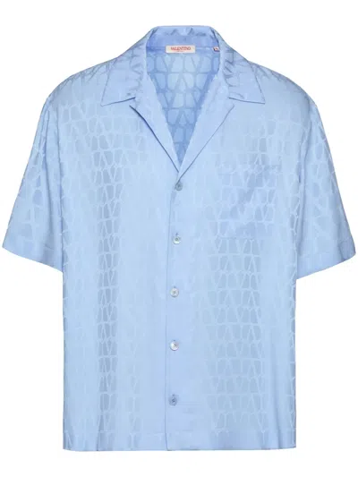 Valentino Toile Iconographe-jacquard Silk Shirt In Sky Blue