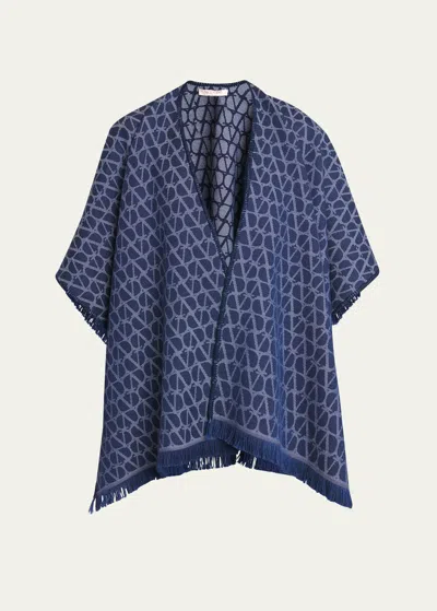 Valentino Toile Iconographe Jacquard Wool Poncho In Blue