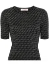 Valentino Wool Embroidered Crew Neck Top With Short Sleeves In Grey