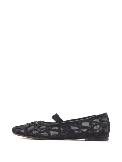 Pre-owned Valentino Garavani Toile Iconographe Leather Ballet Flats In Black