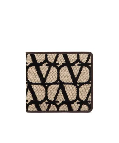 Valentino Garavani Toile Iconographe Leather Detail Wallet In Multi