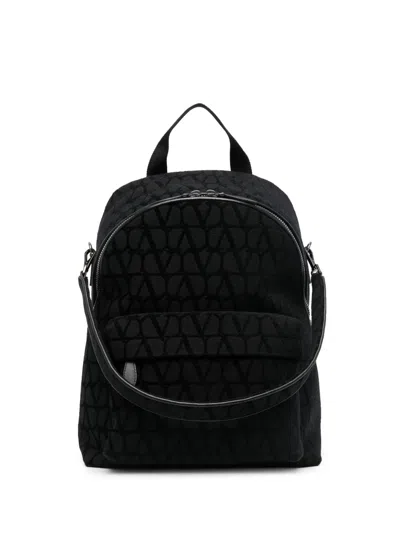 Valentino Garavani Valentino Toile Iconographe Zip-up Backpack In Black