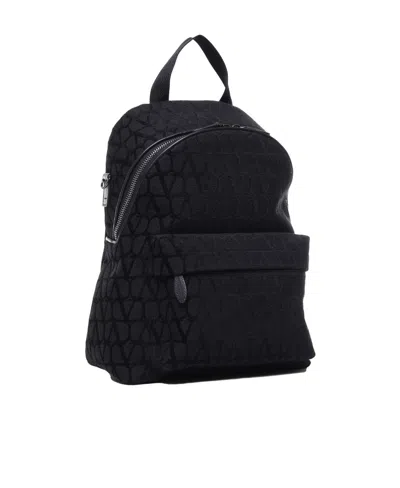 Valentino Garavani Toile Iconographe Leather-trim Backpack In Black