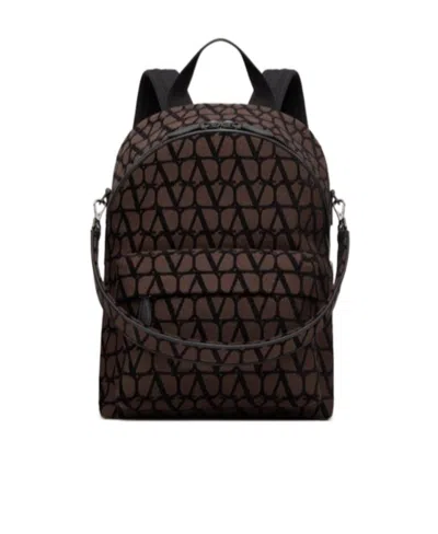 Valentino Garavani Toile Iconographe Leather-trim Backpack In Black