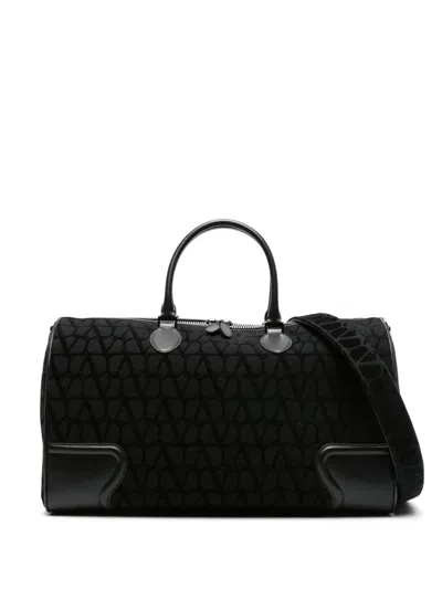 Valentino Garavani Toile Iconographe Leather-trim Holdall In Black