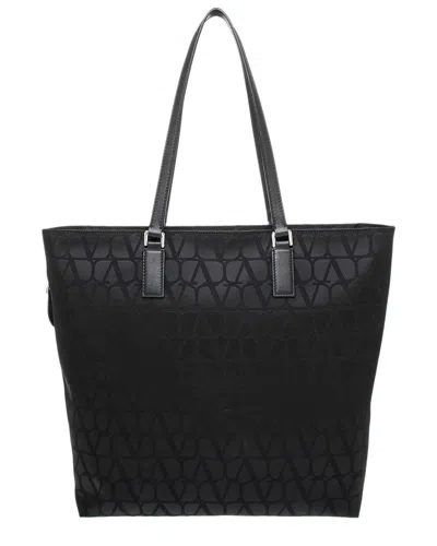 Valentino Garavani Valentino Toile Iconographe Leather-trim Tote In Black