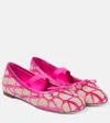 Valentino Toile Iconographe Leather-trimmed Ballet Flats In Pink