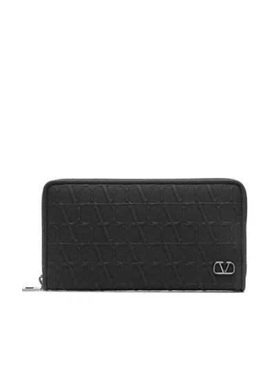 Valentino Garavani Toile Iconographe-embossed Leather Wallet In Black