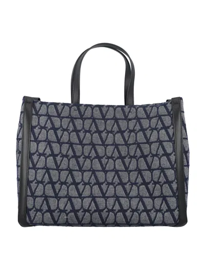 Valentino Garavani Toile Iconographe Medium Shopper Bag In Blue