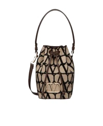 Valentino Garavani Toile Iconographe Mini Bucket Bag In Black