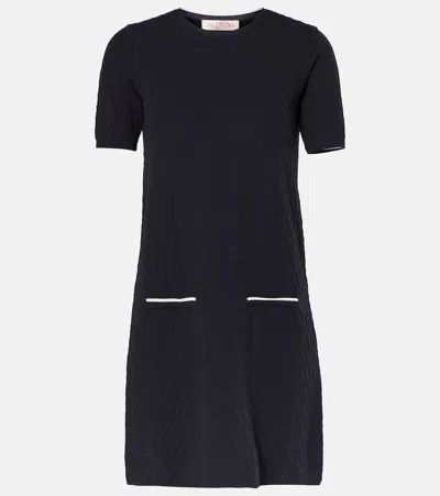 Valentino V Logo Print Wool Mini Dress In Navy/avorio