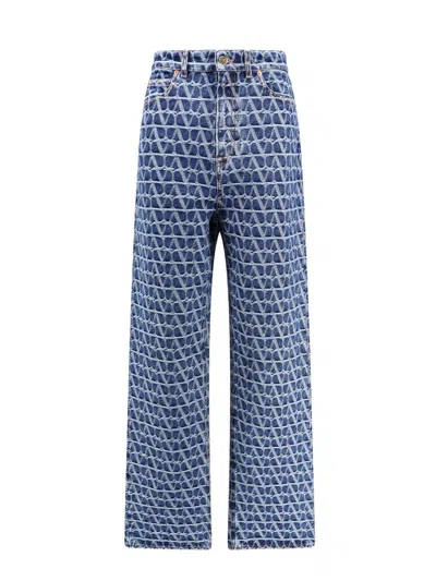 Valentino Toile Iconographe Monogram Jeans In Medium Blue Denim
