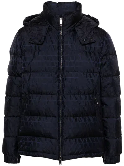 Valentino Men's Down Jacket Toile Iconographe In Blue