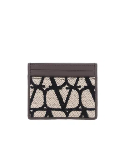 Valentino Garavani Toile Iconographe Pebbled Cardholder In Black