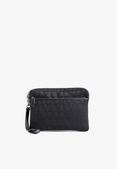 Valentino Garavani Toile Iconographe Pouch In Black