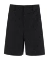Valentino Bermuda Shorts In Silk With All-over Toile Iconographe Pattern In Black