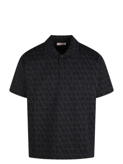 Valentino Toile Iconographe Print Cotton Polo Shirt In Black