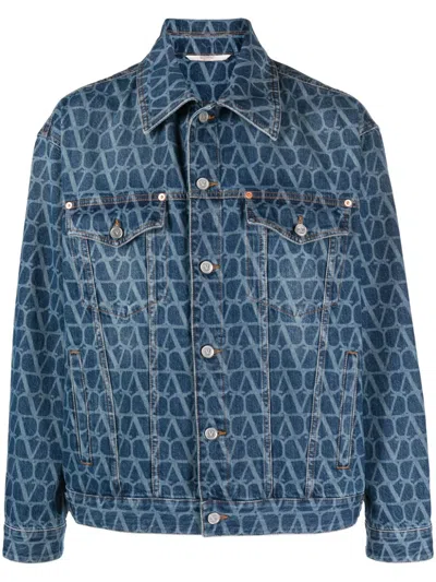 Valentino Blue Toile Iconographe Denim Jacket In Medium Blue Denim