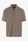 Valentino Short Sleeve Shirt With Iconograph Canvas Print In Beige
