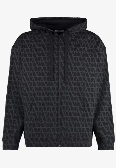 Valentino Toile Iconographe Print Zip-up Hoodie In Black