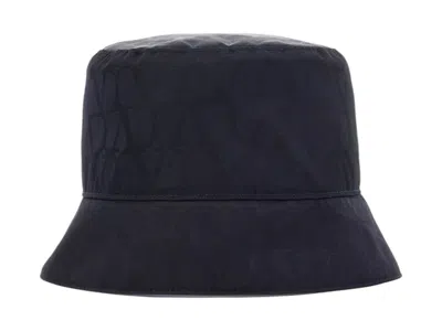 Pre-owned Valentino Garavani Toile Iconographe Reversible Bucket Hat With Pouch Pocket In Navy Blue