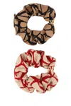 Valentino Toile Iconographe Scrunchies Set In Silk With Vlogo Appliqué