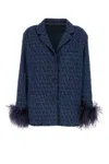 Valentino Chambray Denim Shirt With Feathers Woman Blue 40 In Mediumbluedenim
