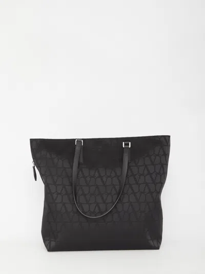 Valentino Garavani Toile Iconographe Shopping Bag In Black