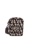 Valentino Toile Iconographe Shoulder Bag With Leather Profiles In Beige