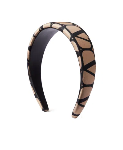 Valentino Garavani V Logo All Over Twill Leather Headband In Beige