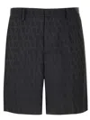 Valentino Bermuda Shorts In Silk With All-over Toile Iconographe Pattern In Black