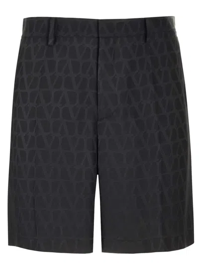 Valentino Garavani Black Bermuda Shorts With Vlogo Print In Toile Iconographe Man In Multicolor