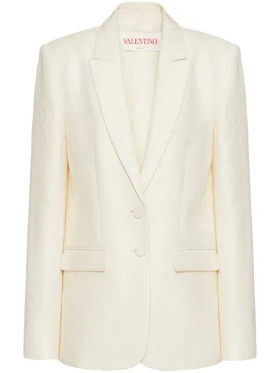 Valentino Single-breasted Blazer In Wool And Silk In White