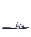 Valentino Toile Iconographe Leather-trimmed Cotton-canvas Jacquard Slides In Black