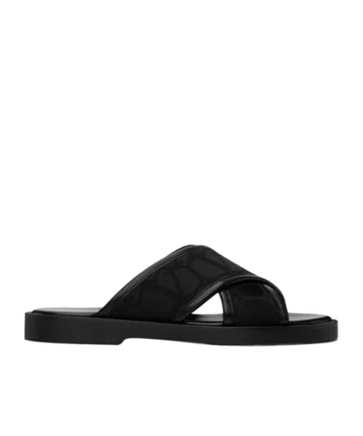 Valentino Garavani Black Toile Iconographe Sandals In Nero