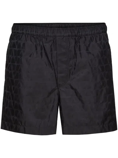 Valentino Garavani Black Swim Shorts In Toile Iconographe Man In Multicolor