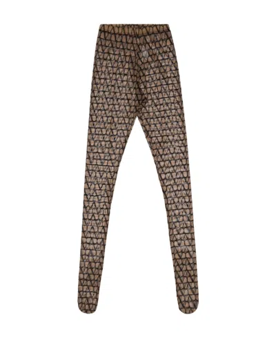 Valentino Toile Iconographe Tights In Brown