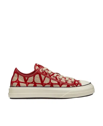 Valentino Garavani Toile Iconographe Totaloop Low-top Trainer In Red