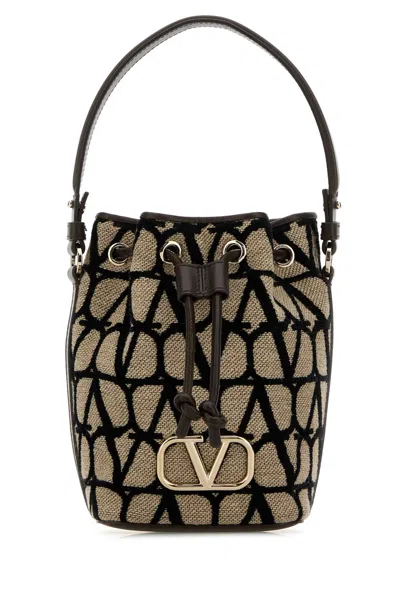 Valentino Garavani Toile Iconographe Vlogo Signature Bucket Bag In Beige