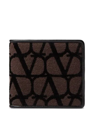 Valentino Garavani Toile Iconographe Wallet With Leather Details In Brown