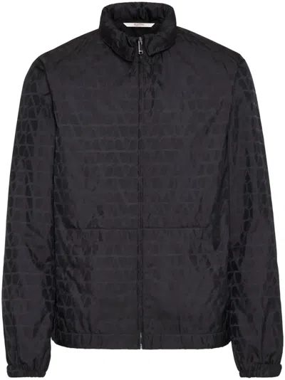 Valentino Nylon Bomber Jacket With Toile Iconographe Print In Black