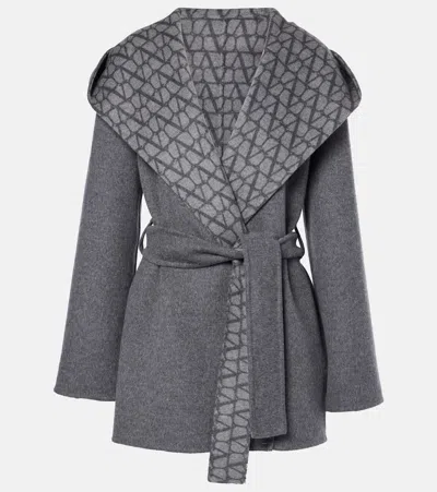 Valentino Reversible Toile Iconographe Coat In Grey