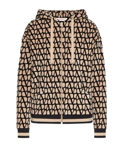 Valentino Toile Iconographe Zip-up Hoodie In Nude