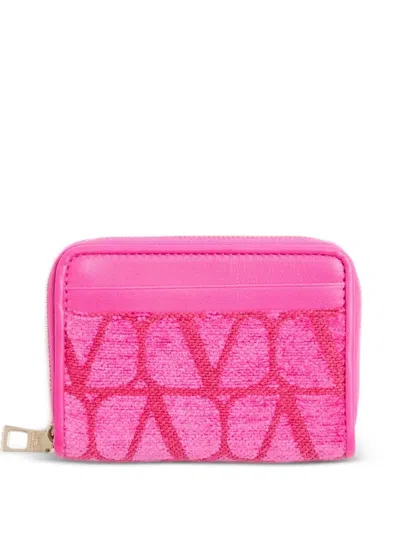 Valentino Garavani Toile Iconographe Zipper Cardholder In Pink