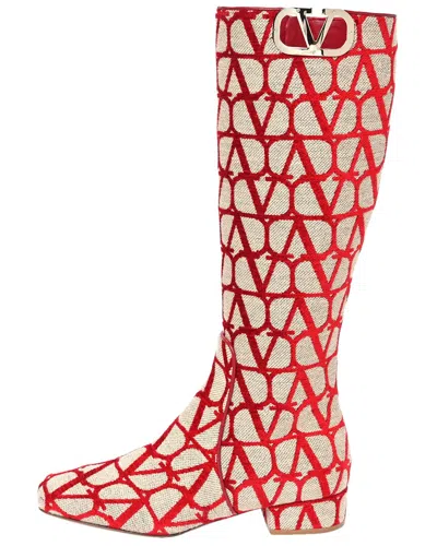 Valentino Garavani Vlogo 30 Type Toile Iconographe Canvas Knee-high Boot In Beige Red