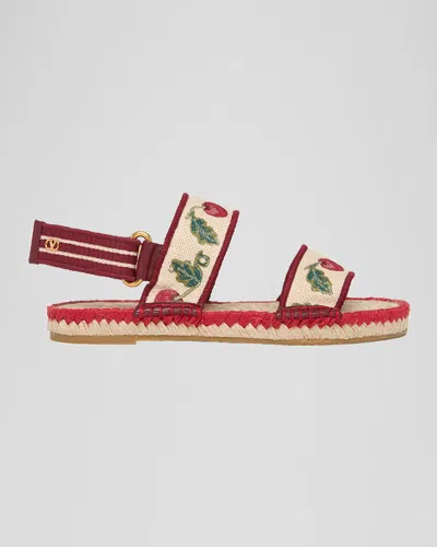 VALENTINO GARAVANI TOMATO EMBROIDERED SLINGBACK ESPADRILLE SANDALS